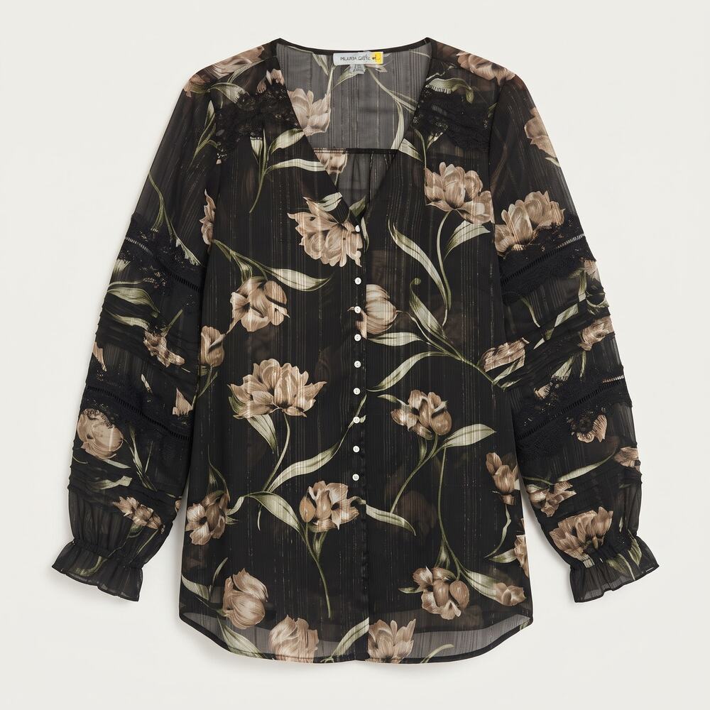 Figueroa & Flower Womens XL Boho Goth Romantic Fairy Dark Academia Button Blouse